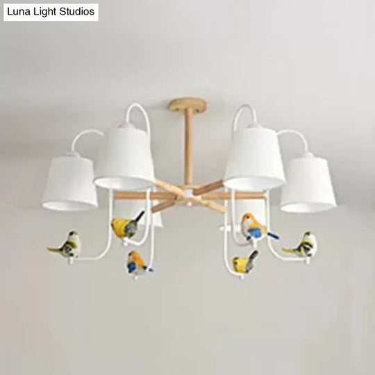 Contemporary Chandelier Light With Tapered Shade - Fabric & Wood Ideal For Child Bedroom