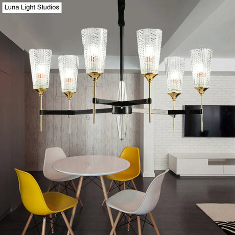 Contemporary Chandelier With Crystal Shade - Elegant Brass Pendant Fixture 6/8/12 Lights
