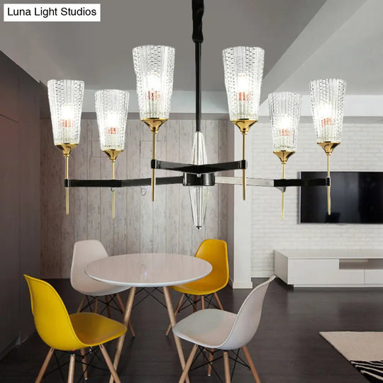 Contemporary Chandelier With Crystal Shade - Elegant Brass Pendant Fixture 6/8/12 Lights