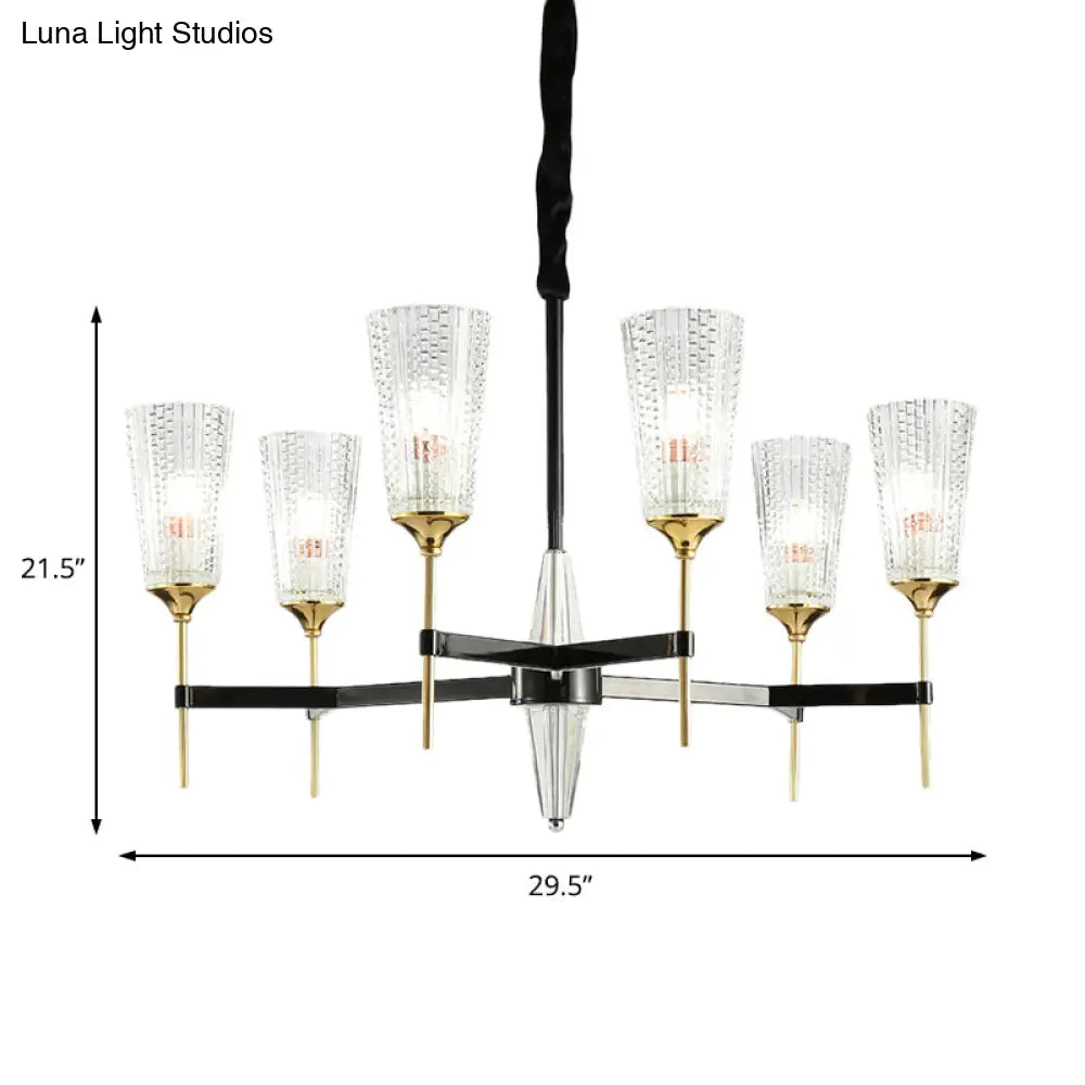 Contemporary Chandelier With Crystal Shade - Elegant Brass Pendant Fixture 6/8/12 Lights