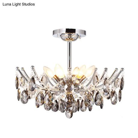 Contemporary Chrome Droplet Chandelier: 6-Head Crystal Hanging Lamp