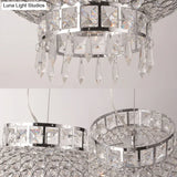 Contemporary Chrome Lantern Chandelier With Clear Crystal Beads - 4-Light Metal Hanging Light