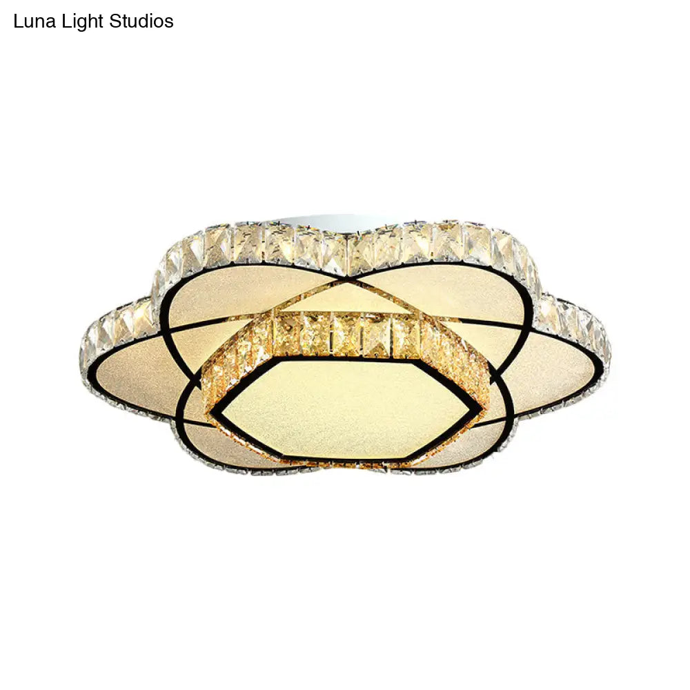 Contemporary Chrome Led Flush Mount Ceiling Light With Crystal Bloom Design For Dining Room