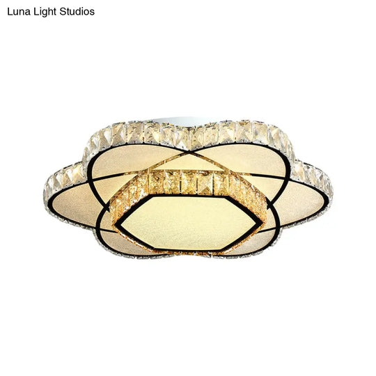 Contemporary Chrome Led Flush Mount Ceiling Light With Crystal Bloom Design For Dining Room
