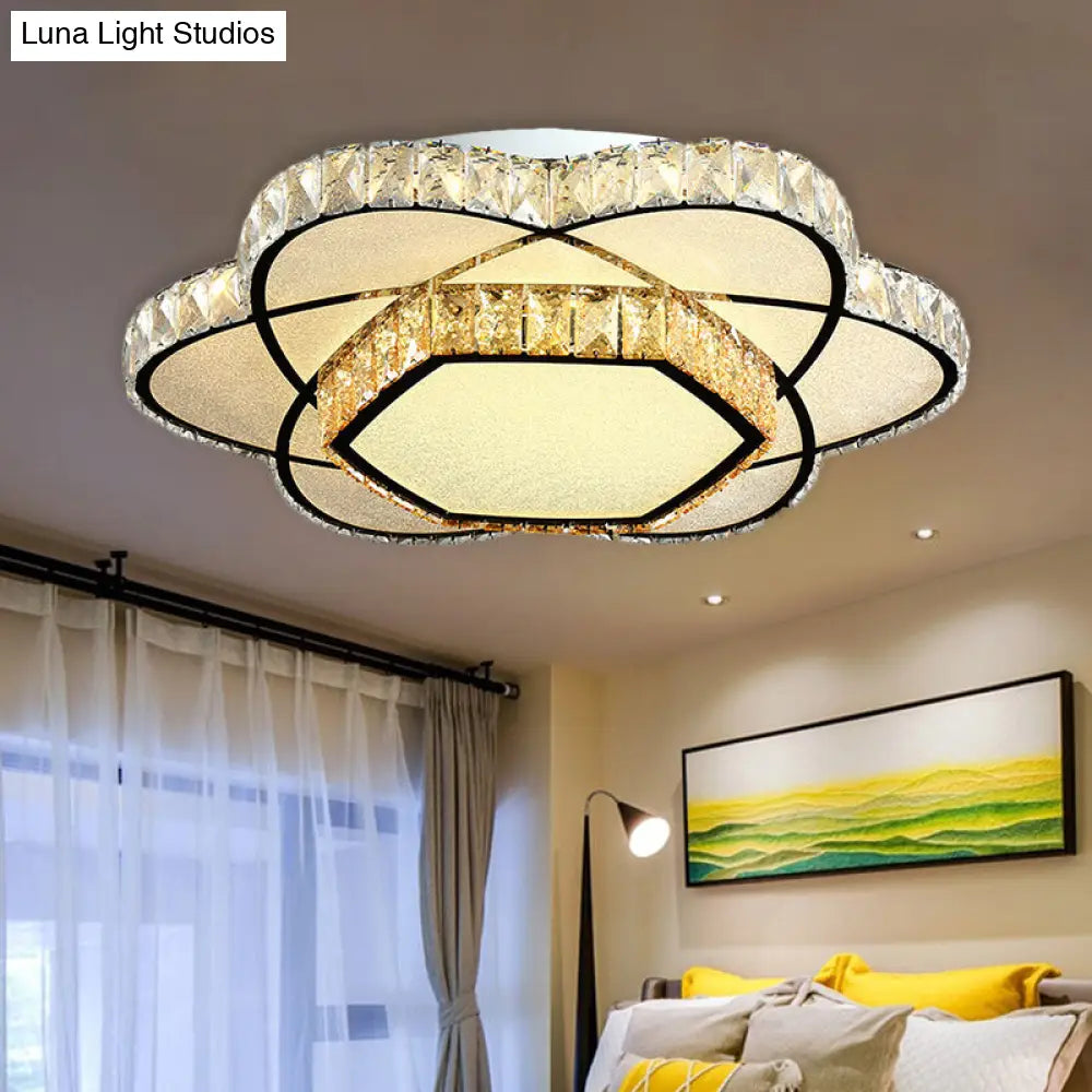 Contemporary Chrome Led Flush Mount Ceiling Light With Crystal Bloom Design For Dining Room