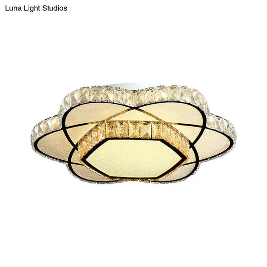 Contemporary Chrome Led Flush Mount Ceiling Light With Crystal Bloom Design For Dining Room