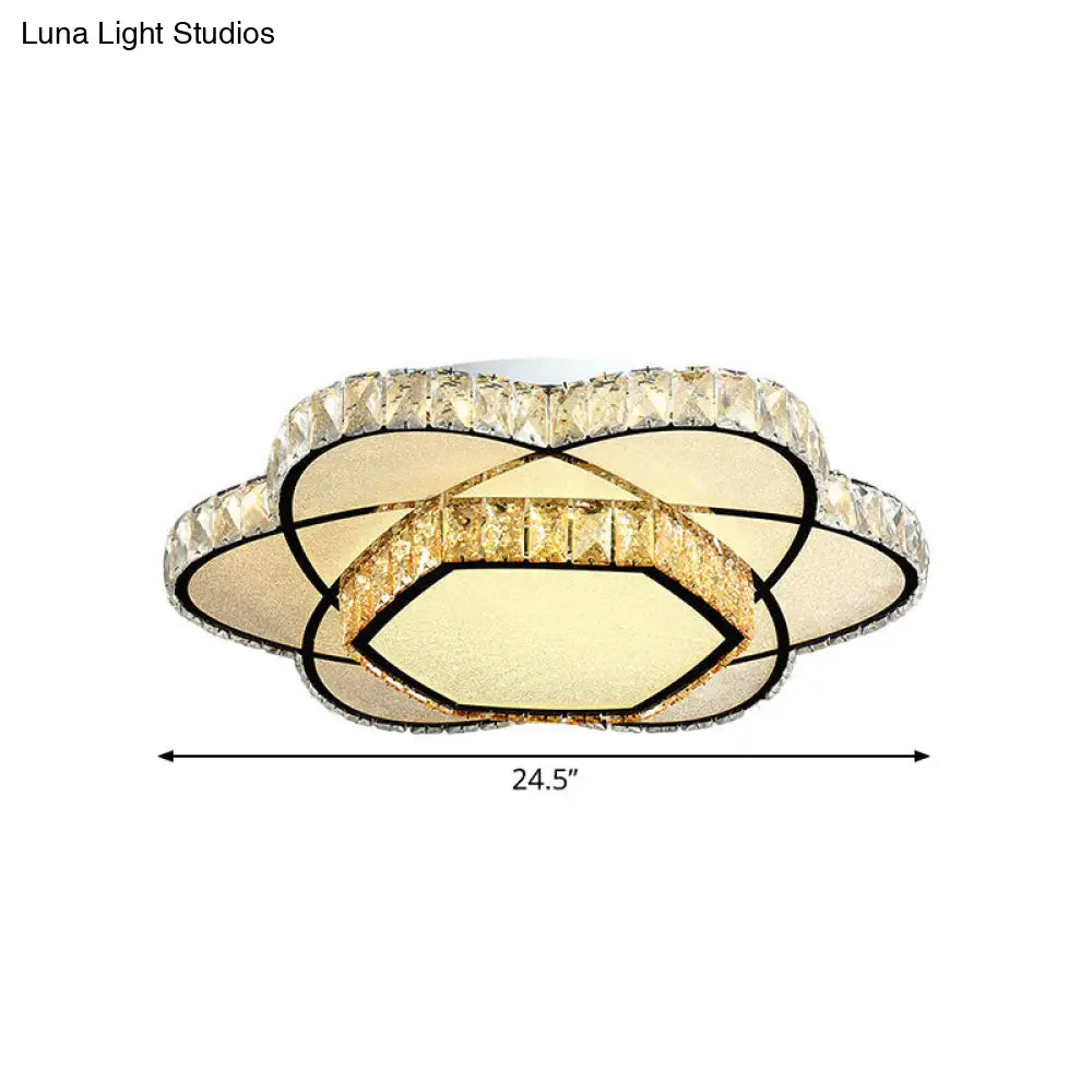 Contemporary Chrome Led Flush Mount Ceiling Light With Crystal Bloom Design For Dining Room