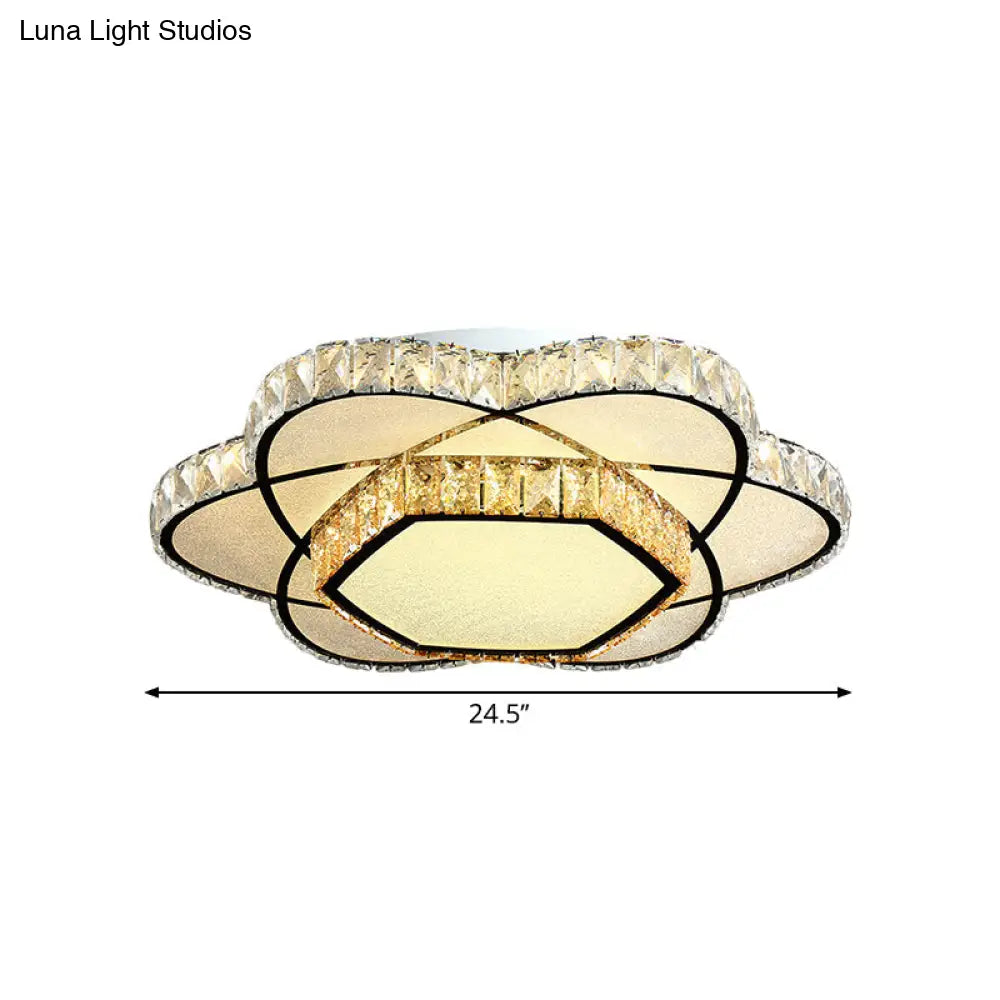 Contemporary Chrome Led Flush Mount Ceiling Light With Crystal Bloom Design For Dining Room