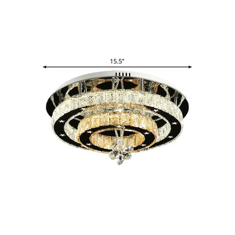 Contemporary Chrome Led Flush Mount Ceiling Light With Cut Crystal Ring And Star Design - 15.5/19.5
