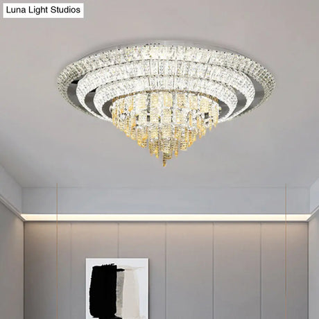 Contemporary Chrome Led Flushmount Ceiling Light With Crystal Encrusted Multi - Circle Design