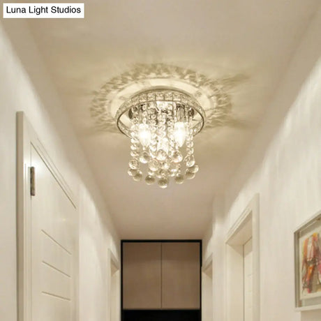 Contemporary Chrome Round Ceiling Light With Crystal Accents - 3 Bulb Living Room Mount