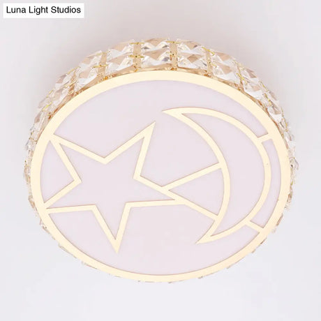 Contemporary Circle Crystal Led Flush Mount Ceiling Light For Dining Room In White