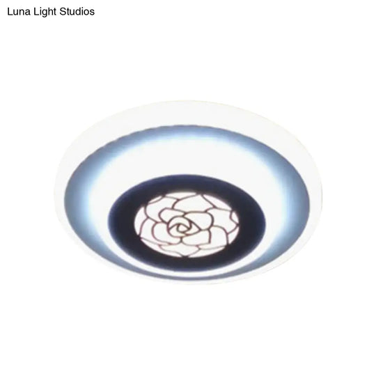 Contemporary Circle Flushmount Led Light: Stylish Acrylic White Lamp With Rose Pattern