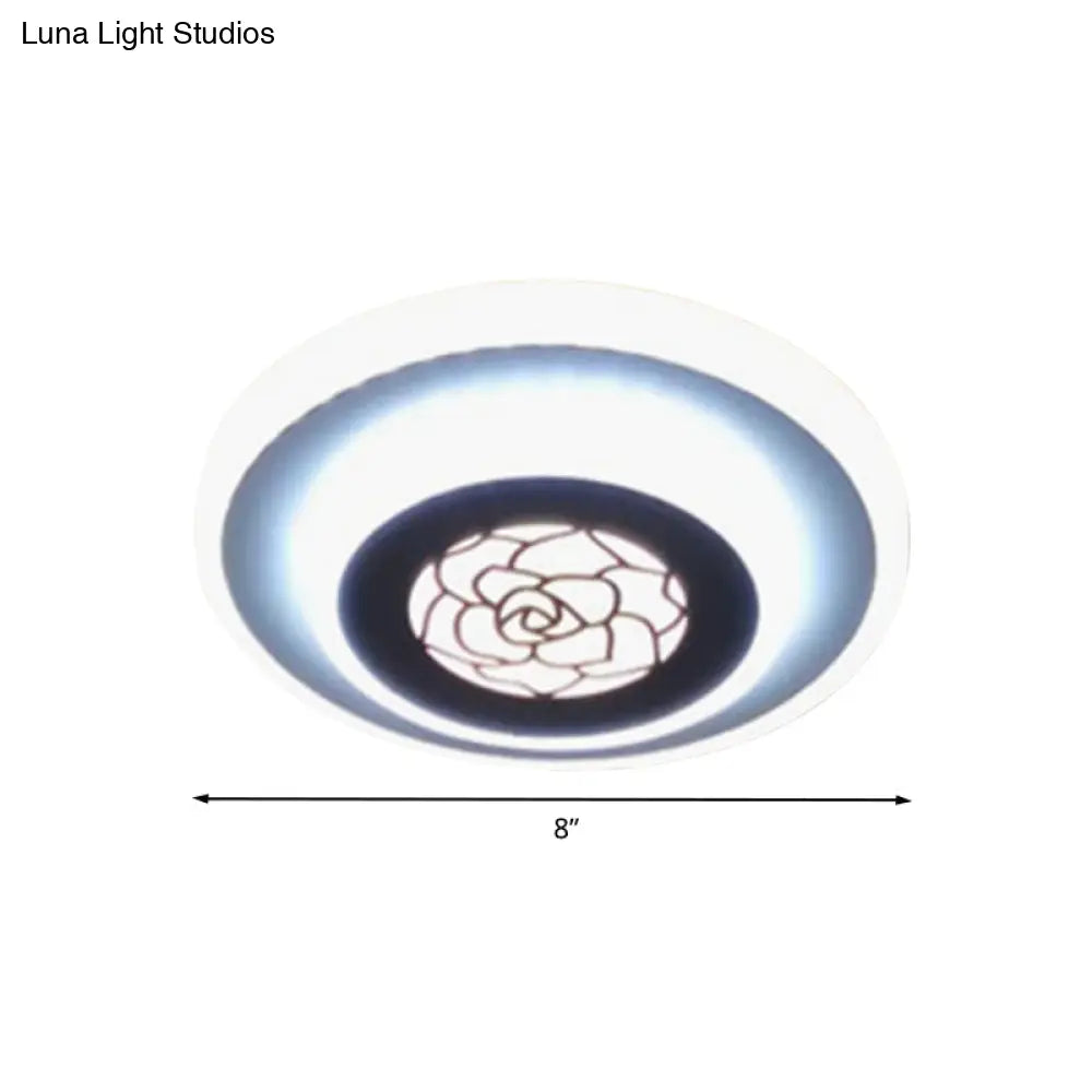 Contemporary Circle Flushmount Led Light: Stylish Acrylic White Lamp With Rose Pattern