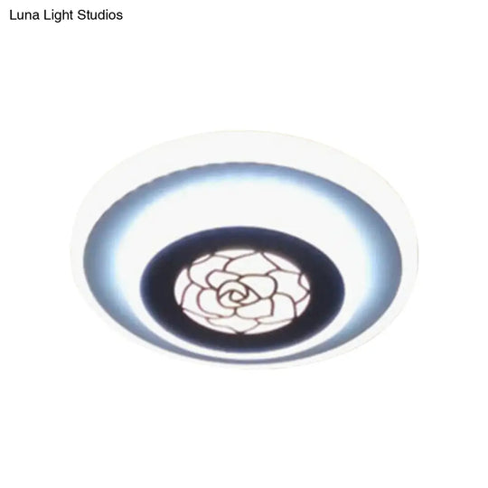 Contemporary Circle Flushmount Led Light: Stylish Acrylic White Lamp With Rose Pattern