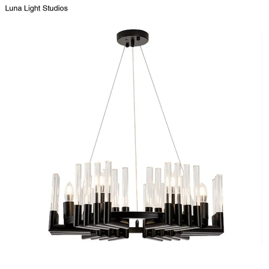 Contemporary Black Iron Chandelier - 6/8 Lights Crystal Tube Ceiling Light Fixture