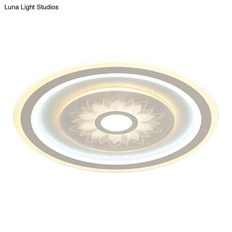 Contemporary Circular Led Ceiling Light Fixture With White Acrylic Flushmount And Elegant Flower