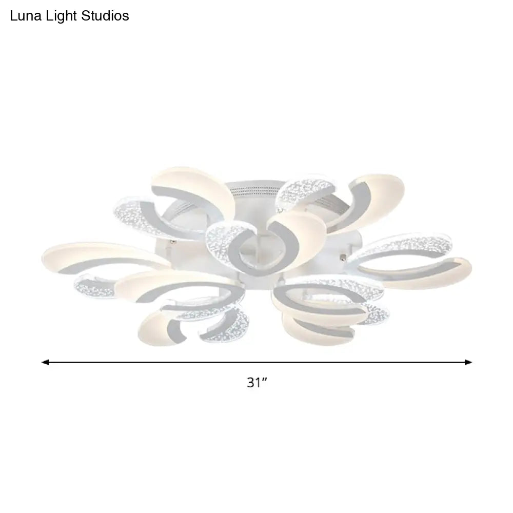 Contemporary Clear And White V-Shaped Flush Mount Led Light Fixture - Acrylic Ceiling With 4/6/9