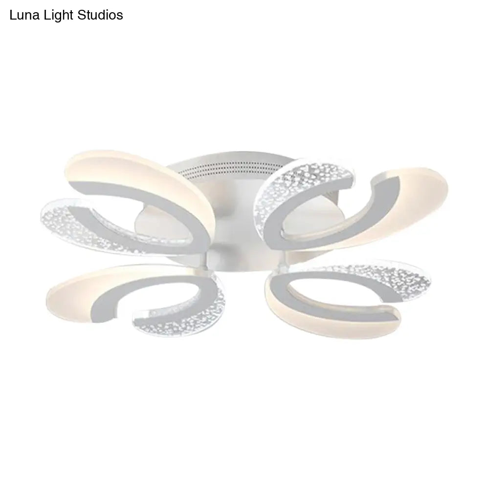 Contemporary Clear And White V-Shaped Flush Mount Led Light Fixture - Acrylic Ceiling With 4/6/9