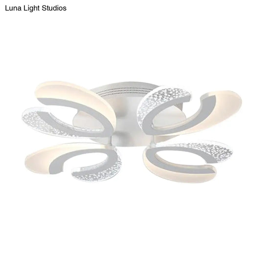 Contemporary Clear And White V-Shaped Flush Mount Led Light Fixture - Acrylic Ceiling With 4/6/9
