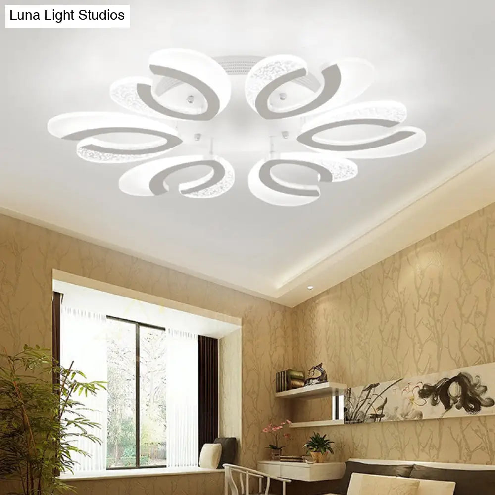 Contemporary Clear And White V-Shaped Flush Mount Led Light Fixture - Acrylic Ceiling With 4/6/9