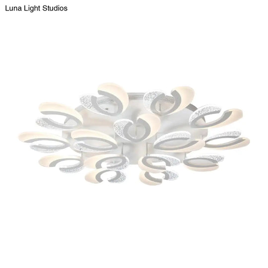 Contemporary Clear And White V-Shaped Flush Mount Led Light Fixture - Acrylic Ceiling With 4/6/9