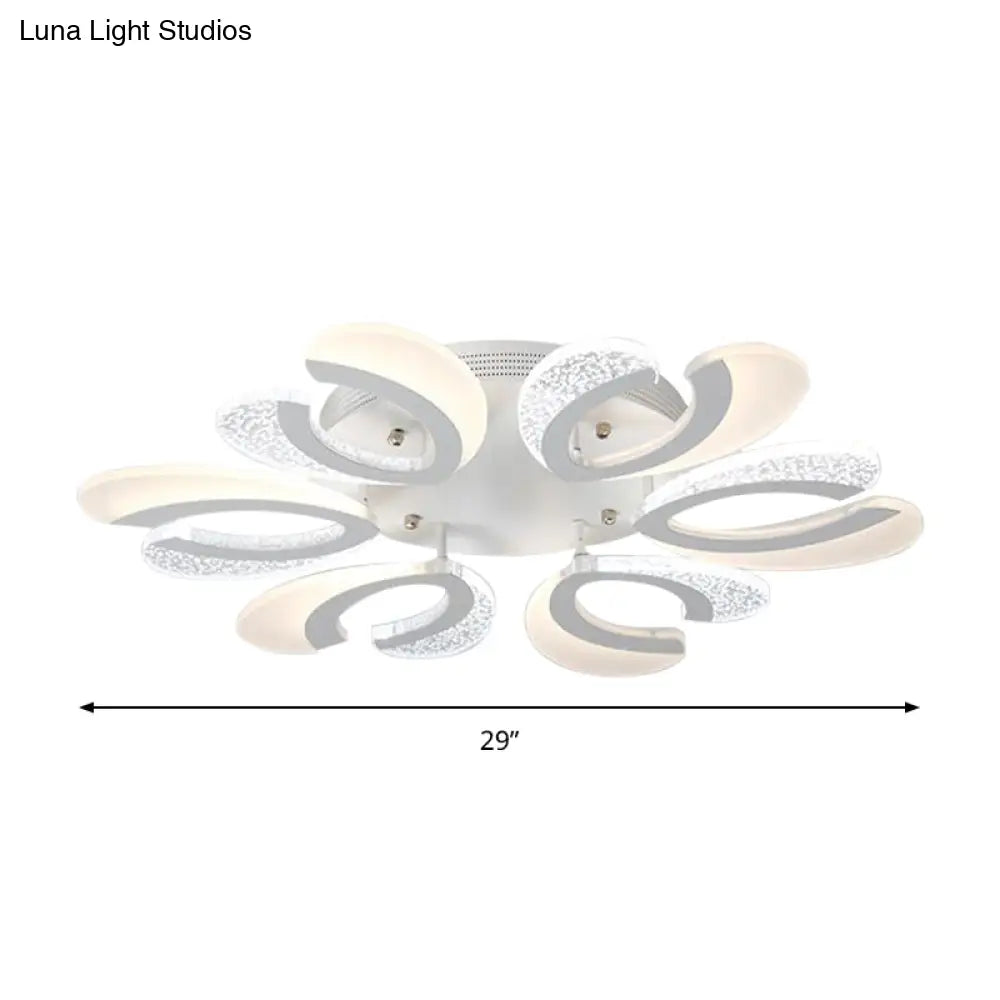 Contemporary Clear And White V - Shaped Flush Mount Led Light Fixture - Acrylic Ceiling With 4/6/9