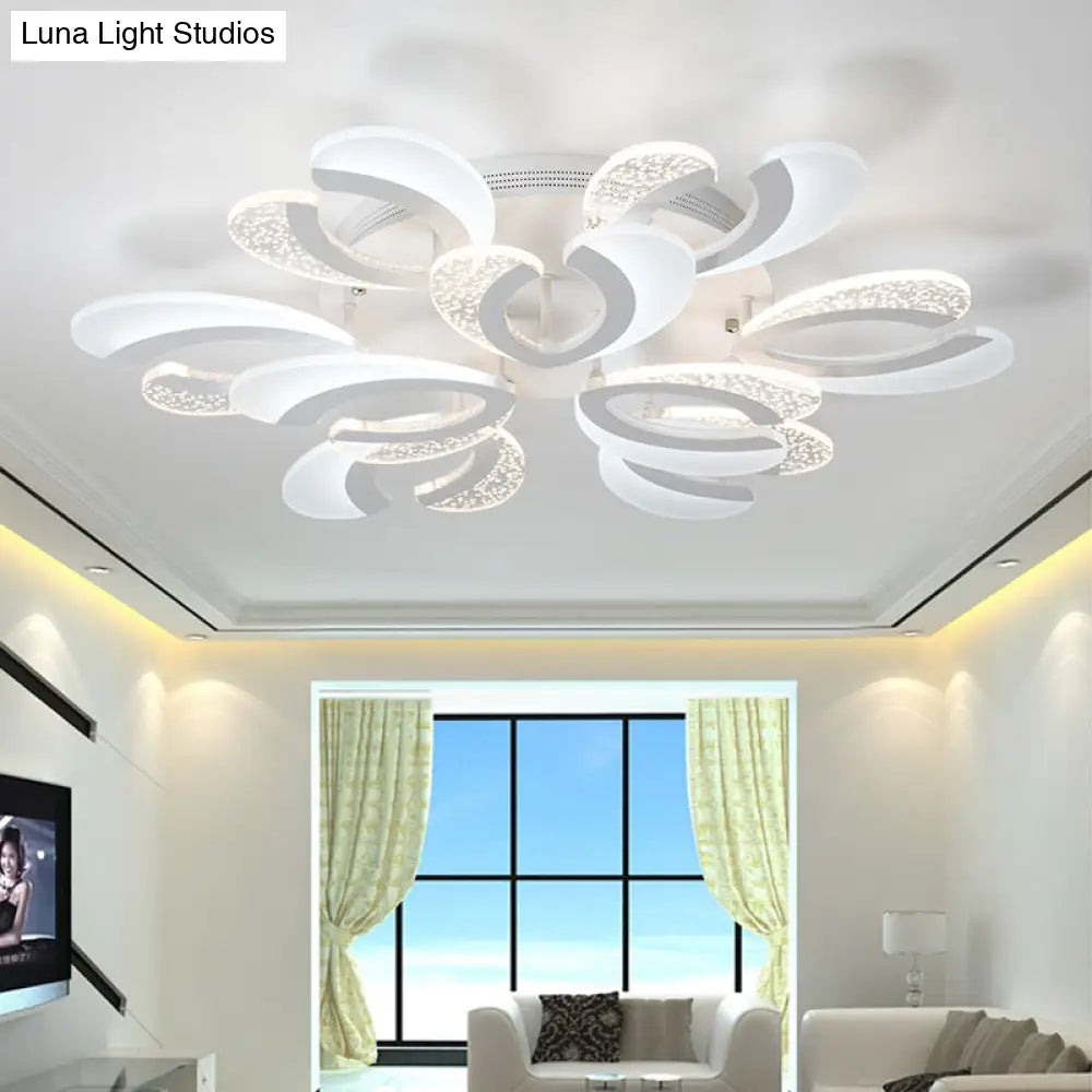 Contemporary Clear And White V - Shaped Flush Mount Led Light Fixture - Acrylic Ceiling With 4/6/9