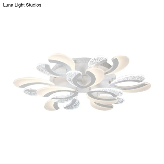 Contemporary Clear And White V - Shaped Flush Mount Led Light Fixture - Acrylic Ceiling With 4/6/9