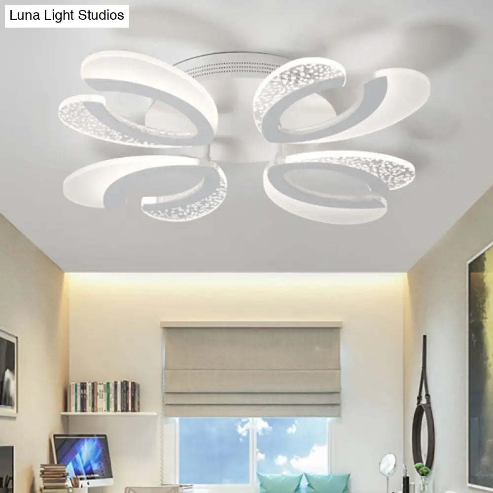 Contemporary Clear And White V-Shaped Flush Mount Led Light Fixture - Acrylic Ceiling With 4/6/9