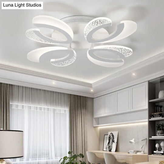 Contemporary Clear And White V - Shaped Flush Mount Led Light Fixture - Acrylic Ceiling With 4/6/9