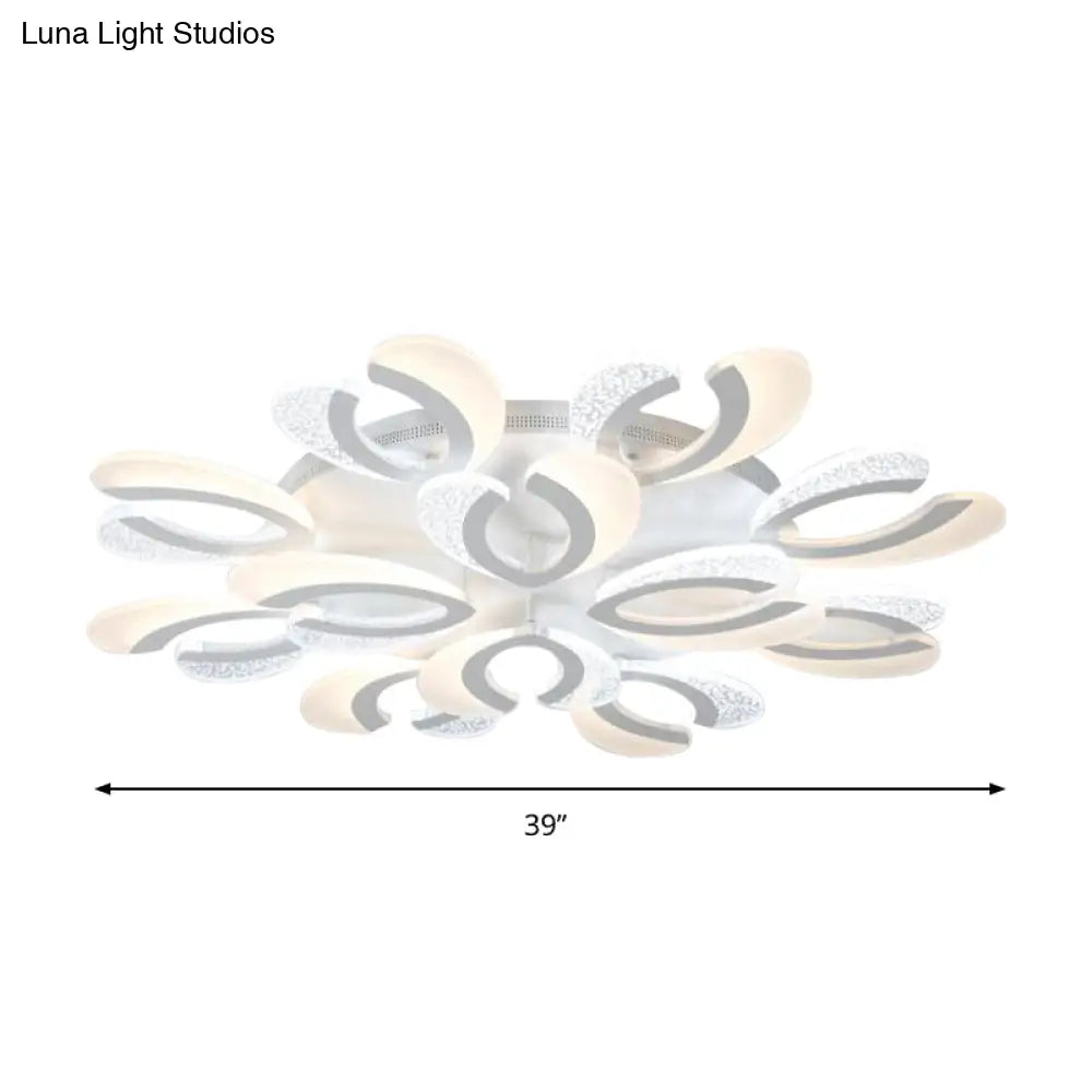 Contemporary Clear And White V-Shaped Flush Mount Led Light Fixture - Acrylic Ceiling With 4/6/9
