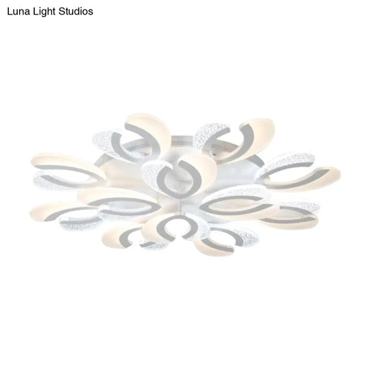 Contemporary Clear And White V-Shaped Flush Mount Led Light Fixture - Acrylic Ceiling With 4/6/9