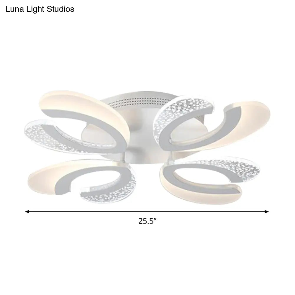 Contemporary Clear And White V - Shaped Flush Mount Led Light Fixture - Acrylic Ceiling With 4/6/9