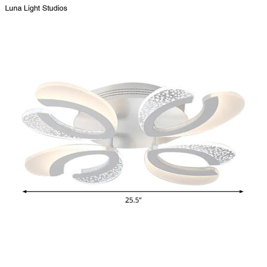 Contemporary Clear And White V - Shaped Flush Mount Led Light Fixture - Acrylic Ceiling With 4/6/9