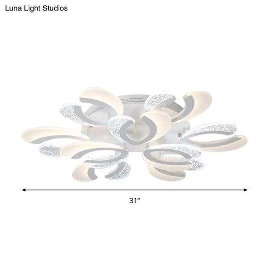 Contemporary Clear And White V - Shaped Flush Mount Led Light Fixture - Acrylic Ceiling With 4/6/9