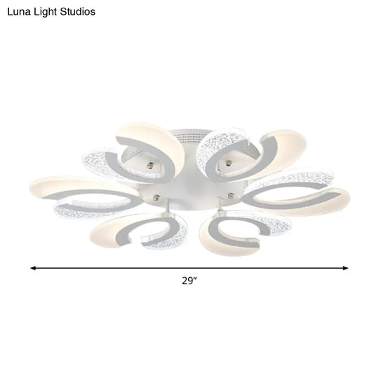 Contemporary Clear And White V-Shaped Flush Mount Led Light Fixture - Acrylic Ceiling With 4/6/9