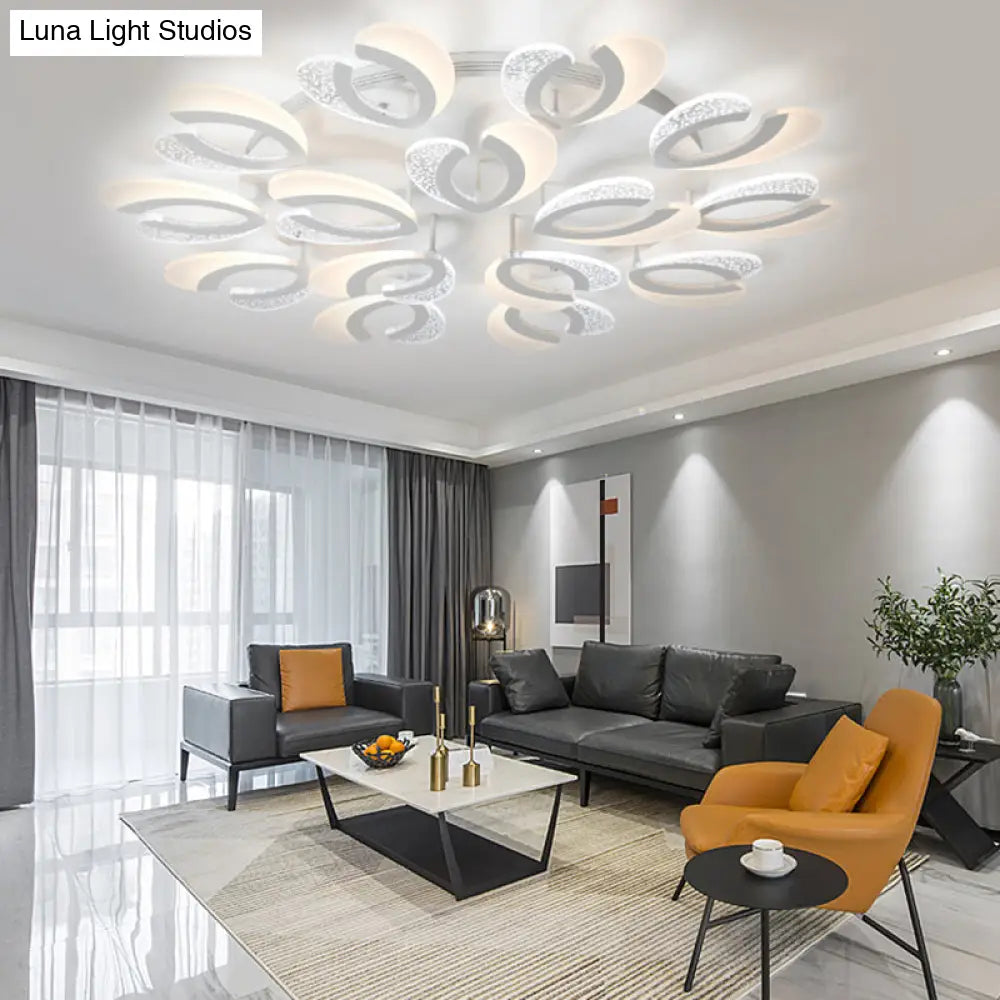 Contemporary Clear And White V - Shaped Flush Mount Led Light Fixture - Acrylic Ceiling With 4/6/9