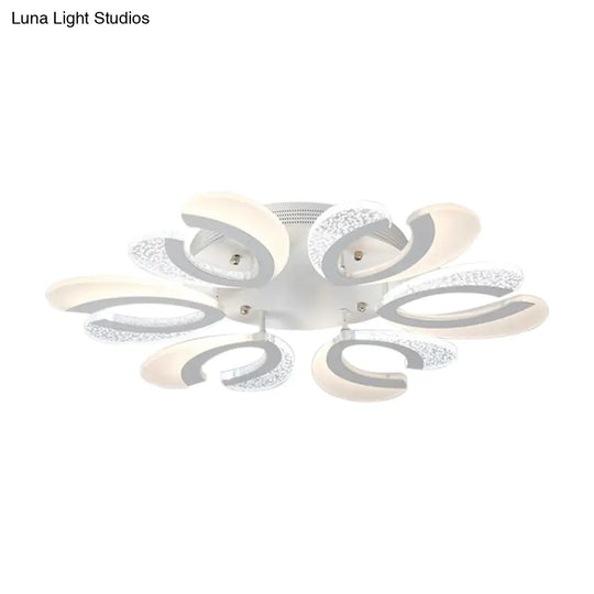 Contemporary Clear And White V-Shaped Flush Mount Led Light Fixture - Acrylic Ceiling With 4/6/9