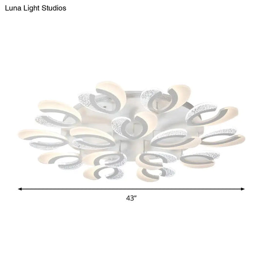 Contemporary Clear And White V - Shaped Flush Mount Led Light Fixture - Acrylic Ceiling With 4/6/9
