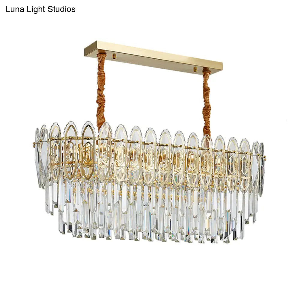 Contemporary Clear Crystal 10-Head Island Kitchen Hanging Light - Gold Layered Design
