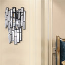Contemporary Clear Crystal Block Led Wall Lamp In Sleek Black Finish - Ideal For Corridor Lighting