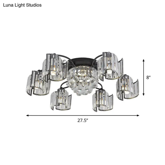 Contemporary Clear Crystal Block Semi-Mount 4/6-Light Fixture - Black Finish