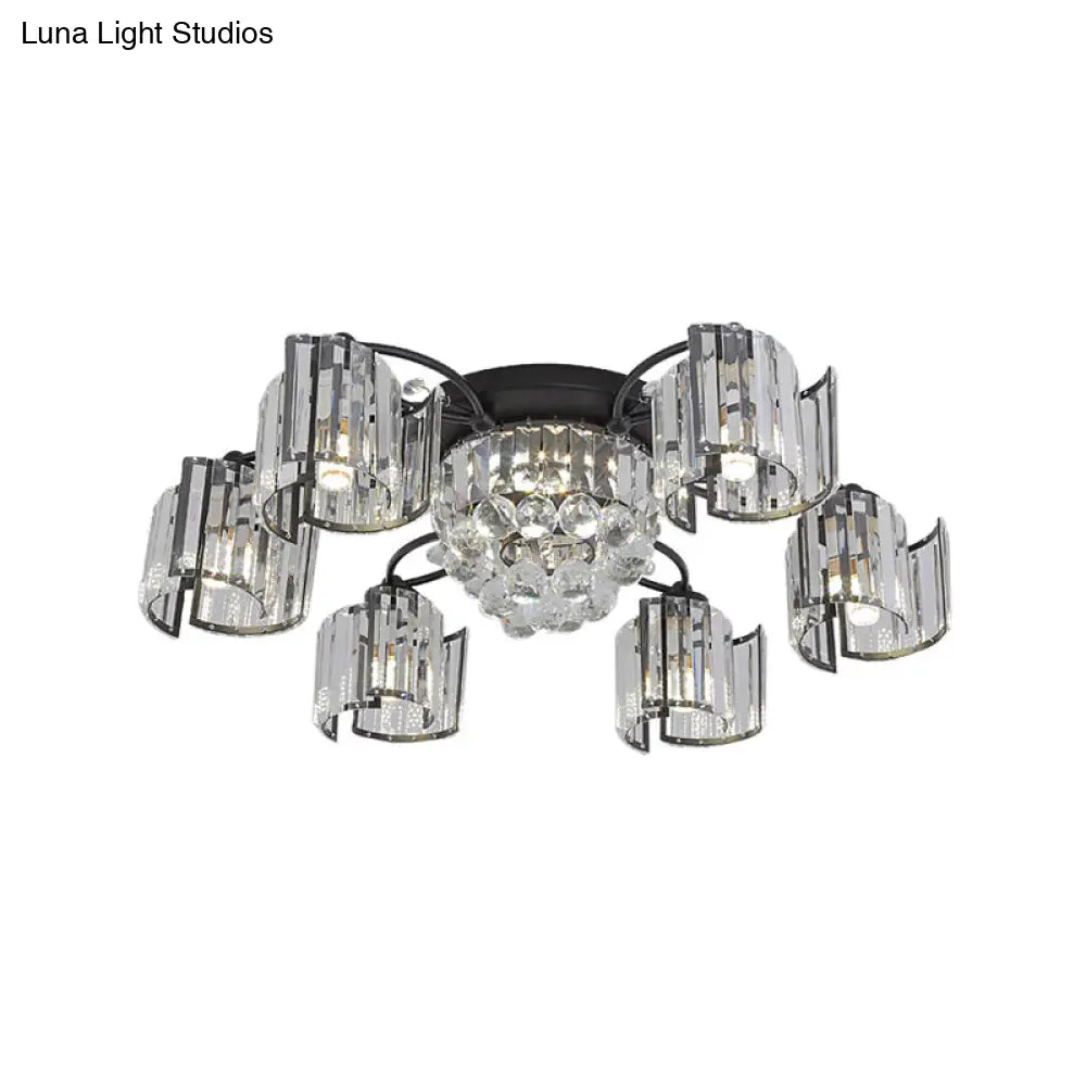 Contemporary Clear Crystal Block Semi-Mount 4/6-Light Fixture - Black Finish