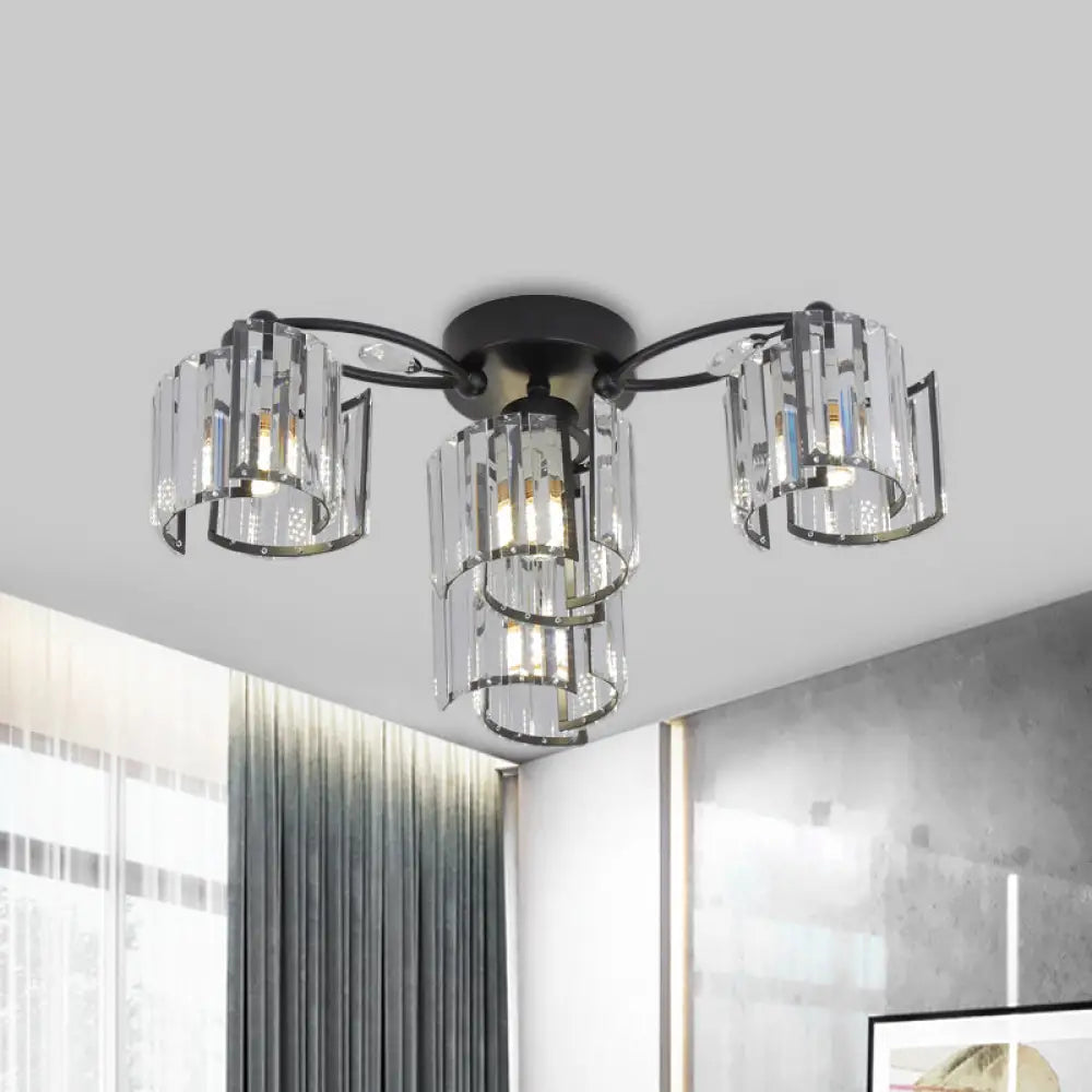 Contemporary Clear Crystal Block Semi - Mount 4/6 - Light Fixture - Black Finish 4 /