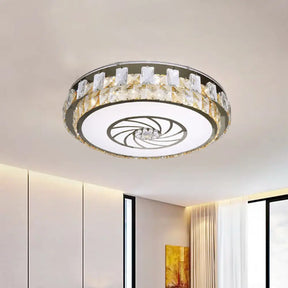 Contemporary Clear Crystal Blocks Led Ceiling Mount Light Fixture With Windmill Pattern Nickel