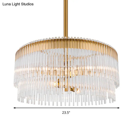 Contemporary Clear Crystal Chandelier: 6-Light Brass Pendant For Living Room