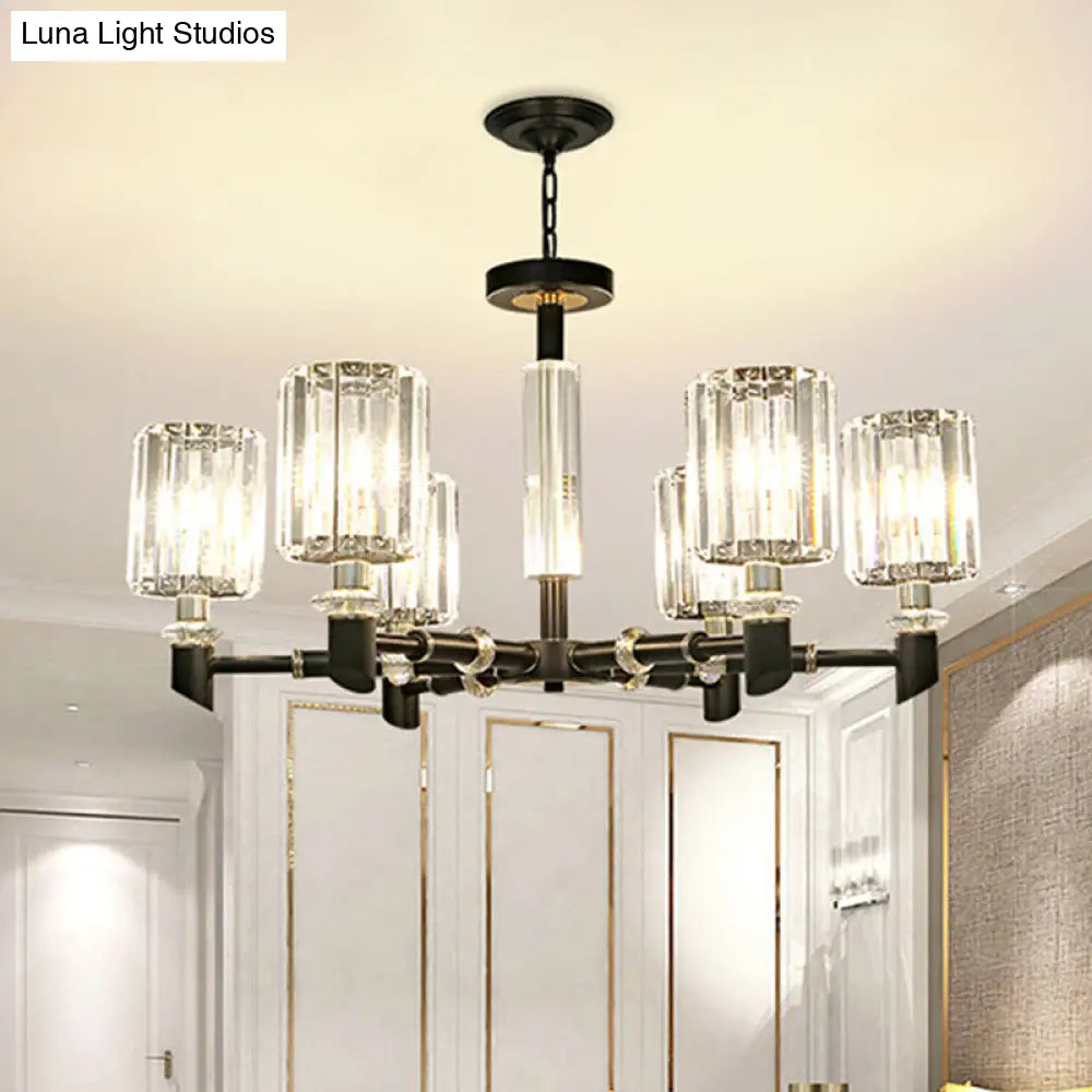 Contemporary 3/6 Bulb Clear Crystal Chandelier With Black Metal Frame 6 /
