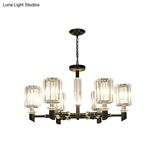 Contemporary 3/6 Bulb Clear Crystal Chandelier With Black Metal Frame