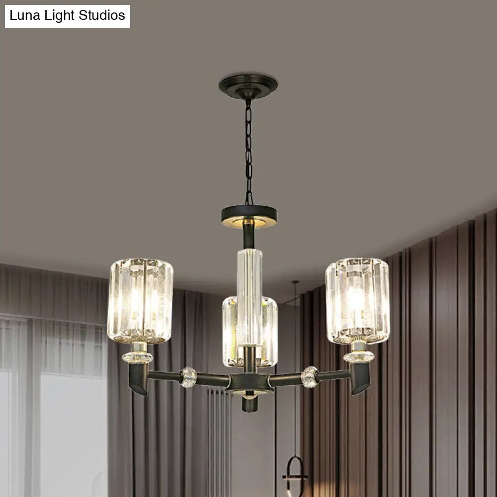 Contemporary 3/6 Bulb Clear Crystal Chandelier With Black Metal Frame 3 /